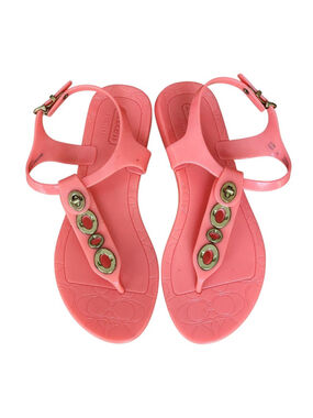 COACH NEW Phila Pink Jelly Thong Slingback Flat Sandals Size 5 with Gold Accents